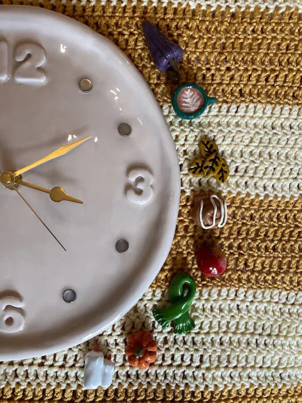 Handmade Ceramic Clock with Interchangeable Charms